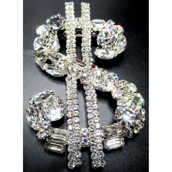 MOANS COUTURE Sparkling Ice Rhinestone $$$ Dollar Sign $$$ Pin Brooch - Picture 1 of 4